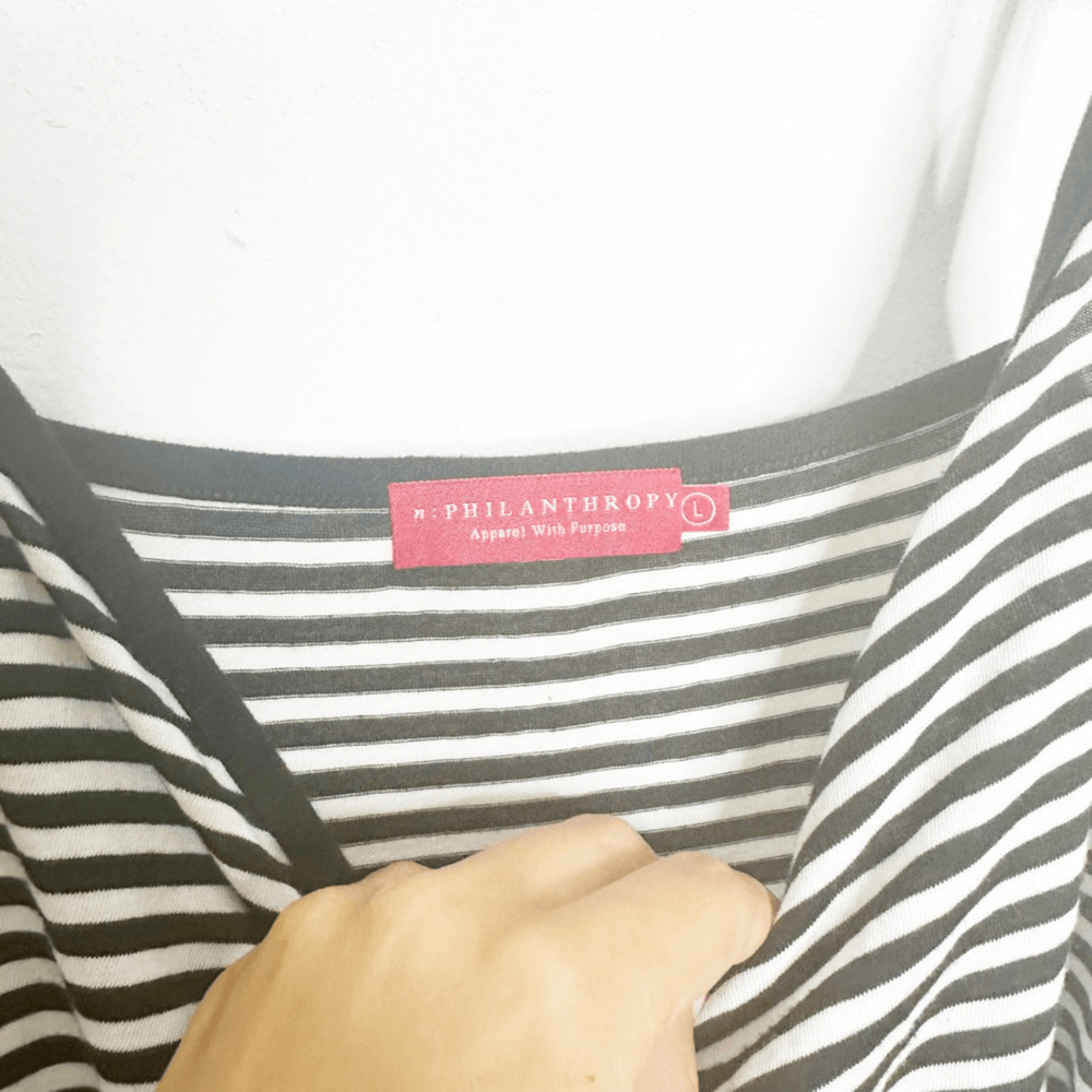 n:PHILANTHROPY STRIPED Tank midi DRESS black white cotton women's large L - Picture 4 of 7